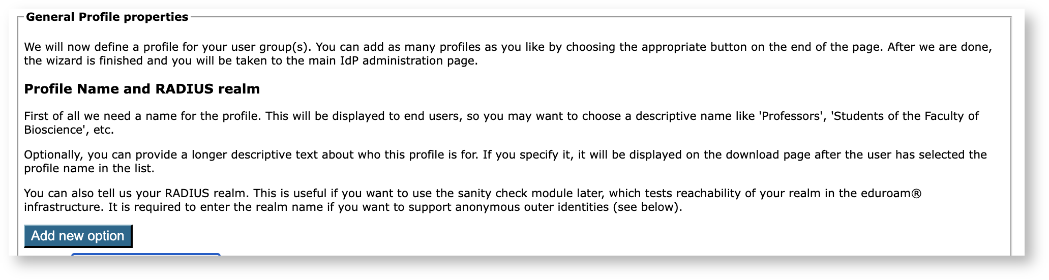 'How to....' eduroam > A guide to eduroam CAT for IdP administrators ver. 2.2.2 > CATprofilepage1.png