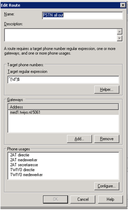 Part of the route definition are the phone usages that are allowed for this route.